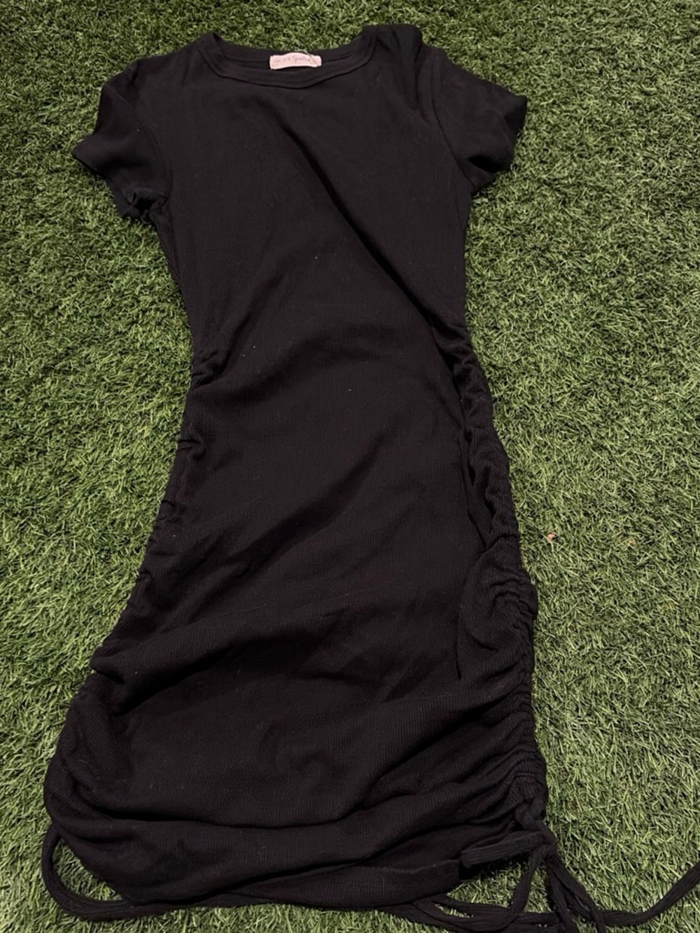 Black Ruched Short Sleeve Bodycon Dress